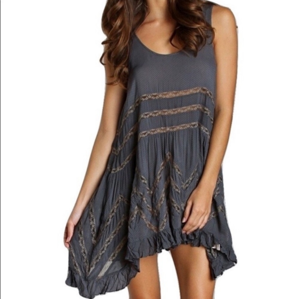 Free People Charcoal Tank with Lace Details